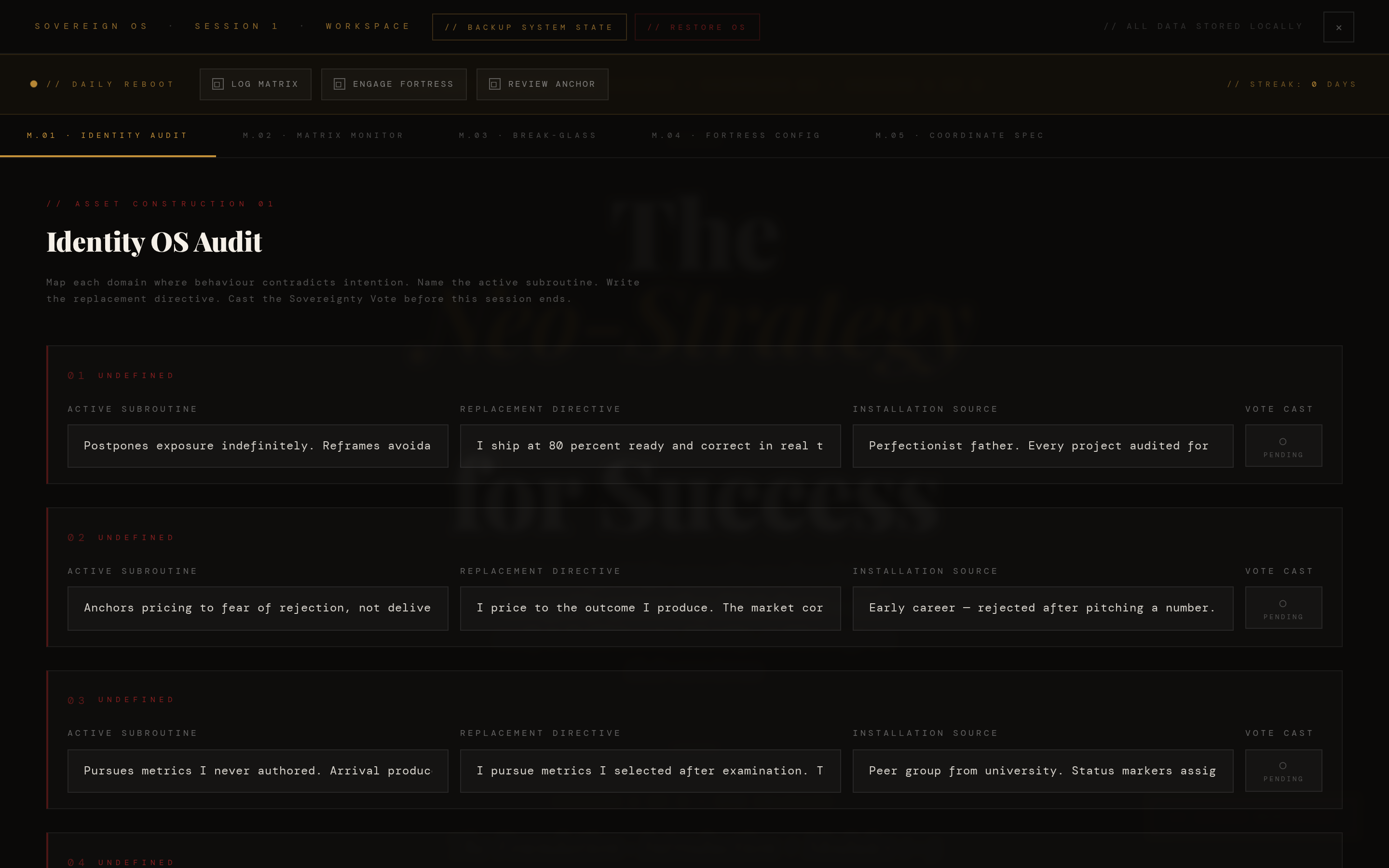 Identity OS Audit — the first of five tools inside the Sovereign OS Workspace